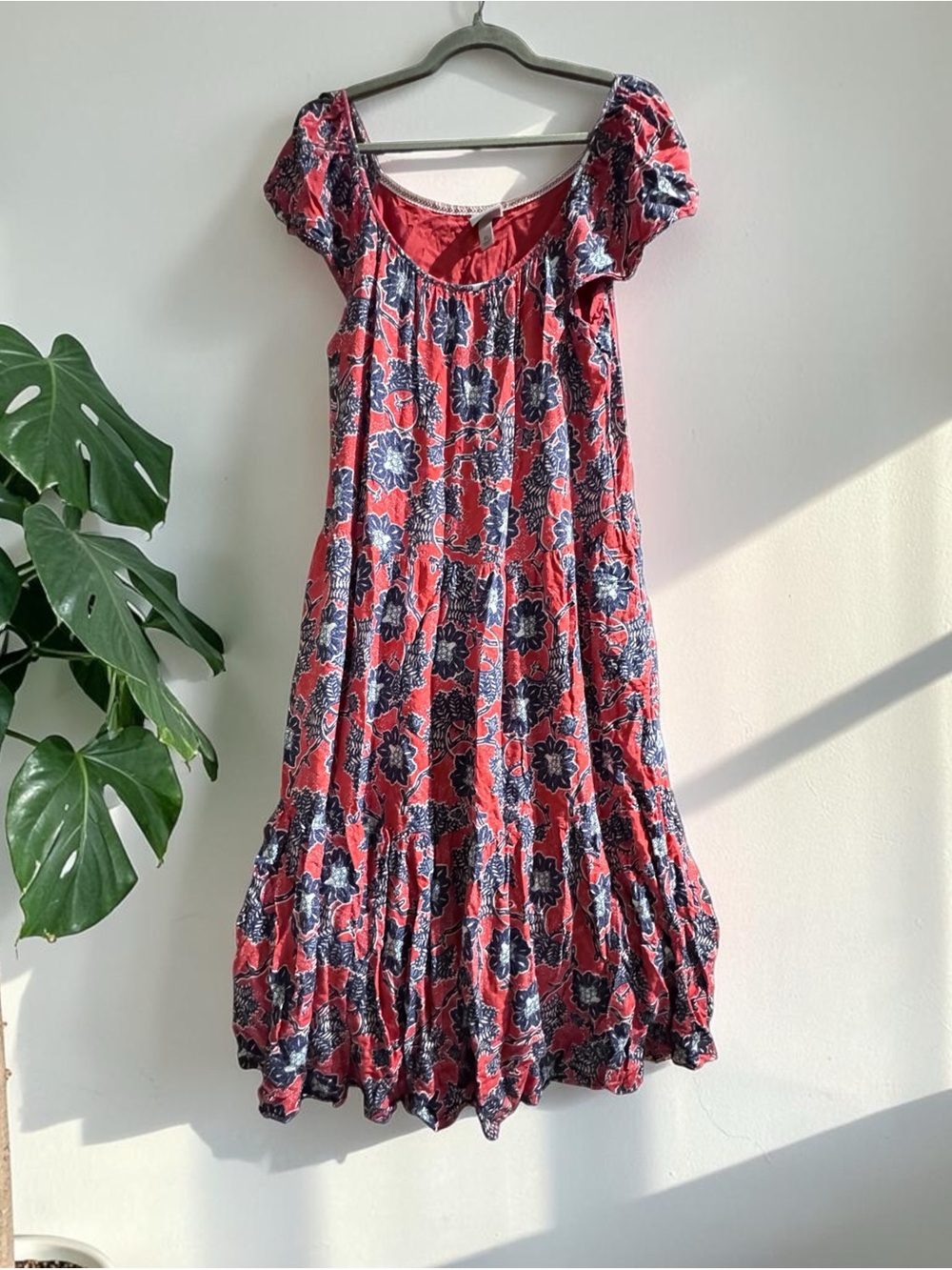 Knox Rose Red and Navy Floral Tiered Midi Dress Sz XL